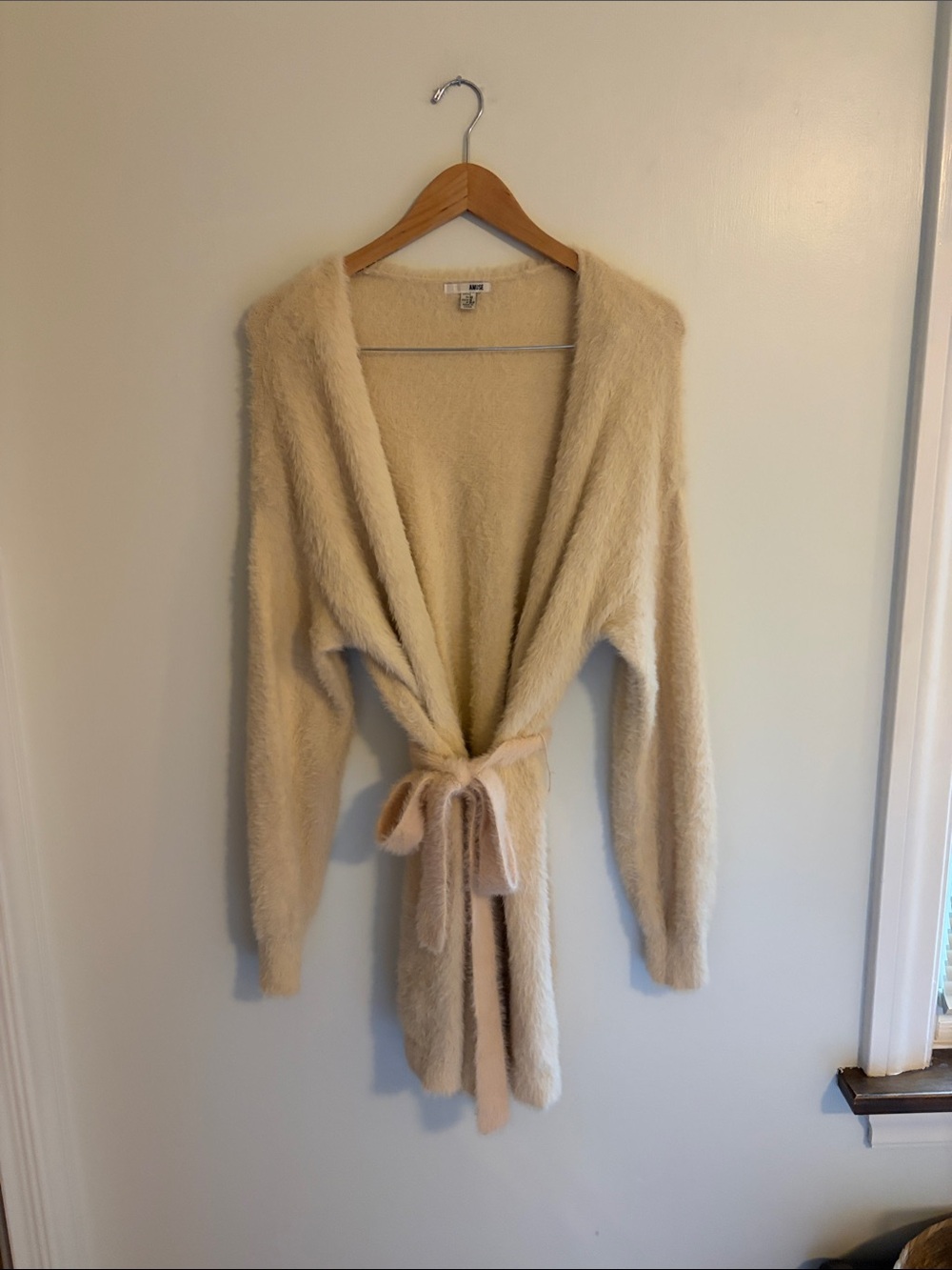 Amuse Society Cream Open-Front Fuzzy Cardigan